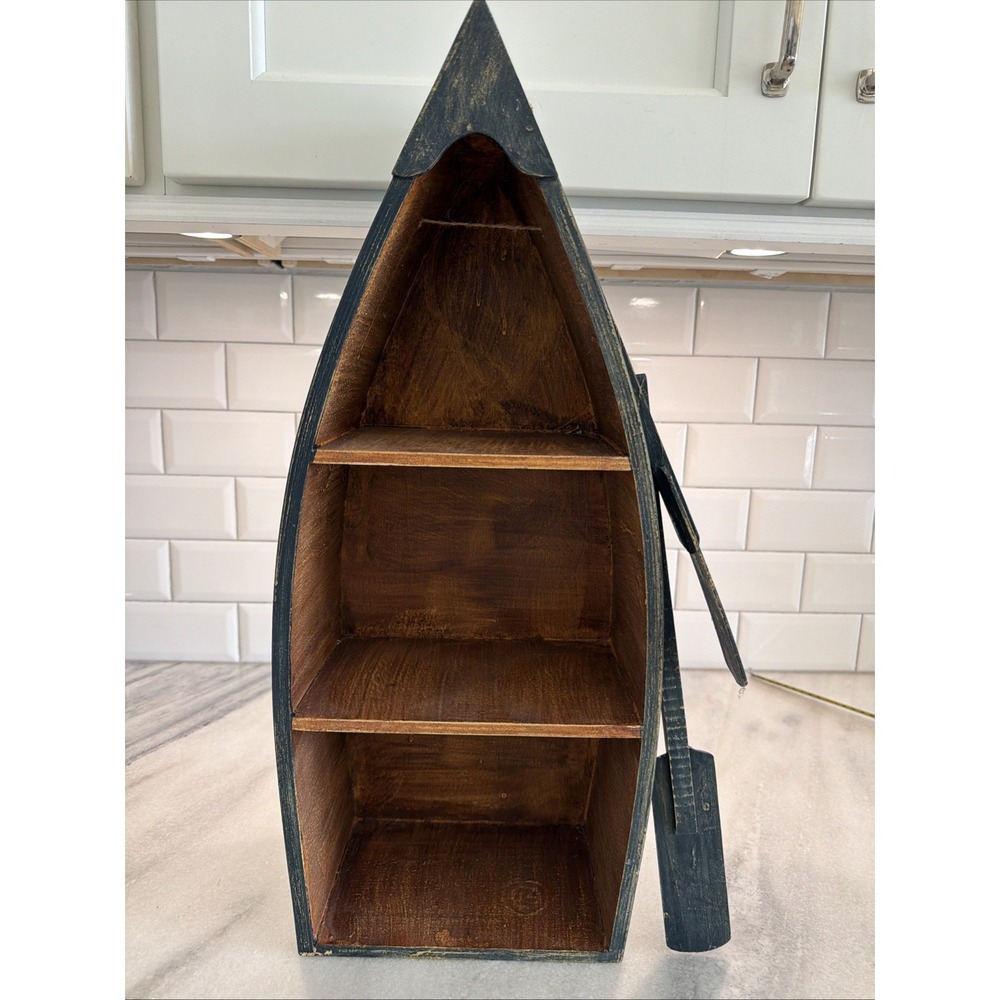 Vintage Rustic Wood Canoe Row Boat Wall Shelf Nautical Cabin Decor Paddles 002